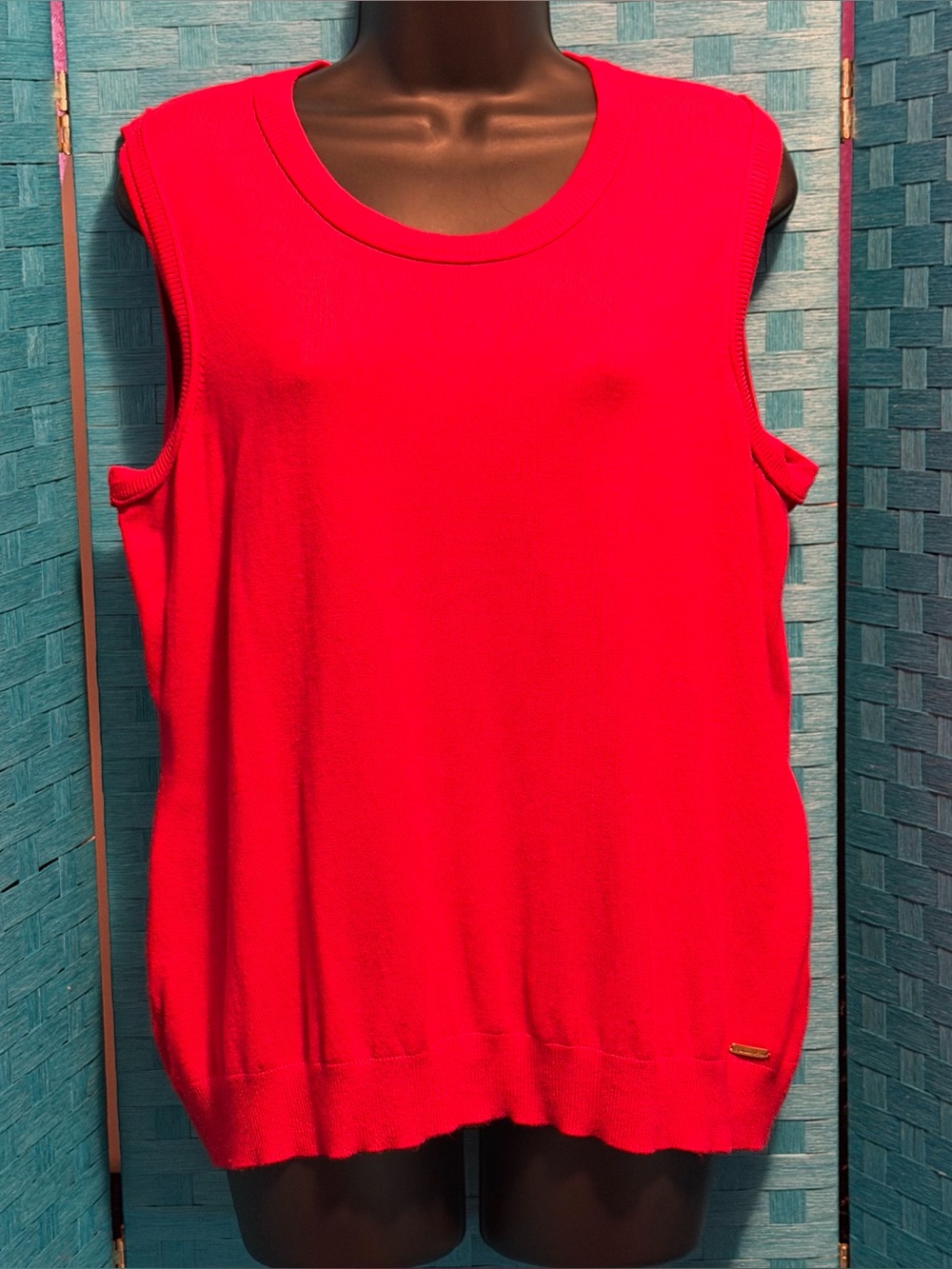 Calvin Klein Knit Sleeveless Crew Neck Pullover Sweater Vest Top Red